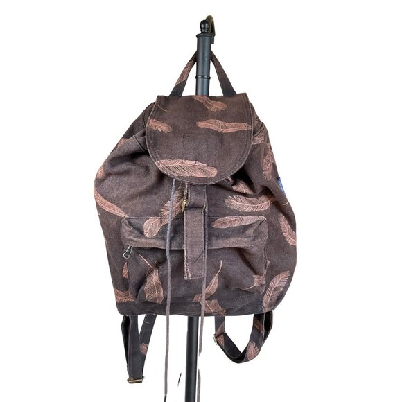 BAGGU  Black/Brown Feathers 100% Recycled Cotton Canvas Drawstring Backpack - Picture 5 of 10